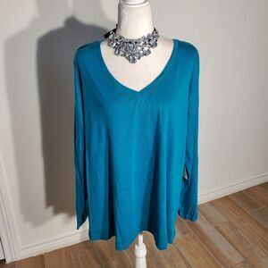 NEW! ST JOHN'S BAY BASIC TOP BLUE LONG SLEEVE COTTON SIZE 2X